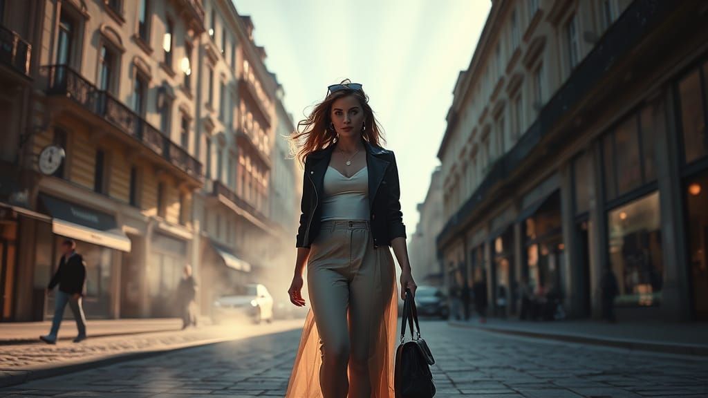 Grease-Inspired Woman in Vaporous Cityscape