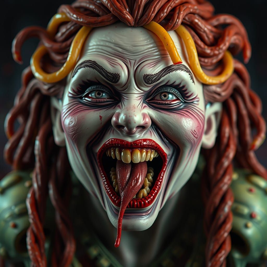 A Darkly Realistic Portrait of Laughing Jill in Deep, Muted...