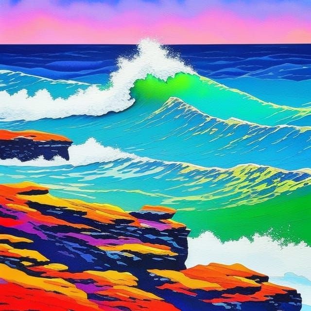 Colorful Bismuth Shoreline in Gouache Watercolor Style