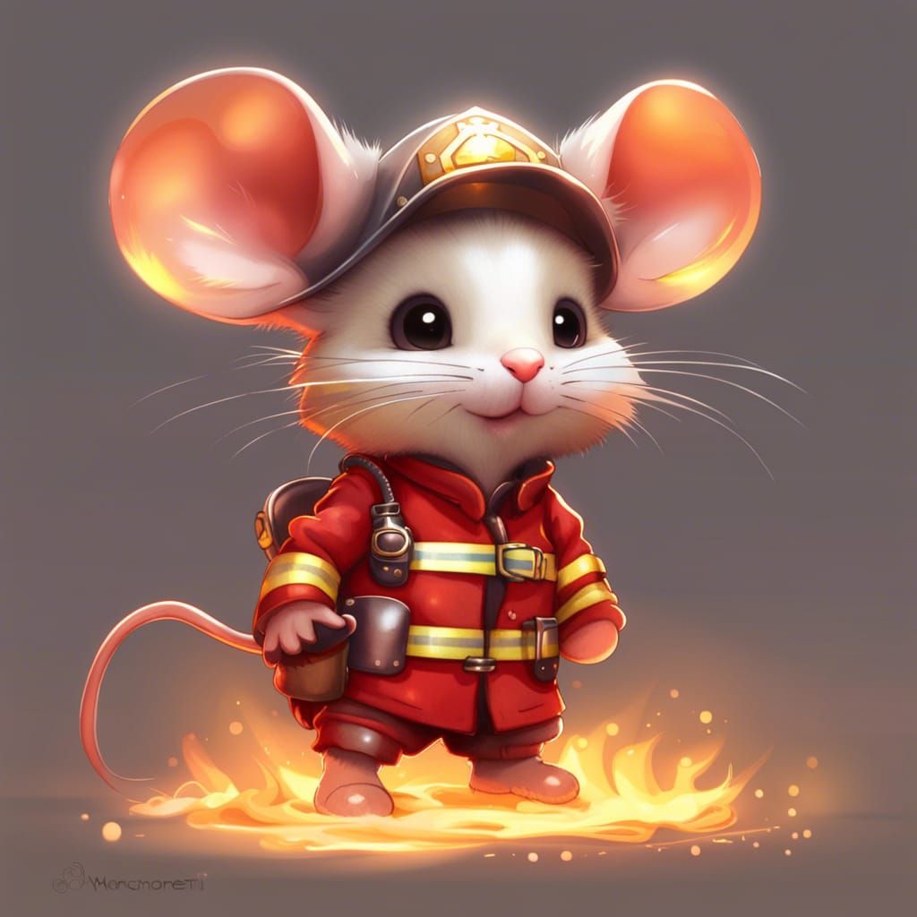Cute Chibi Firefighter Mouse: Adorable Digital Art