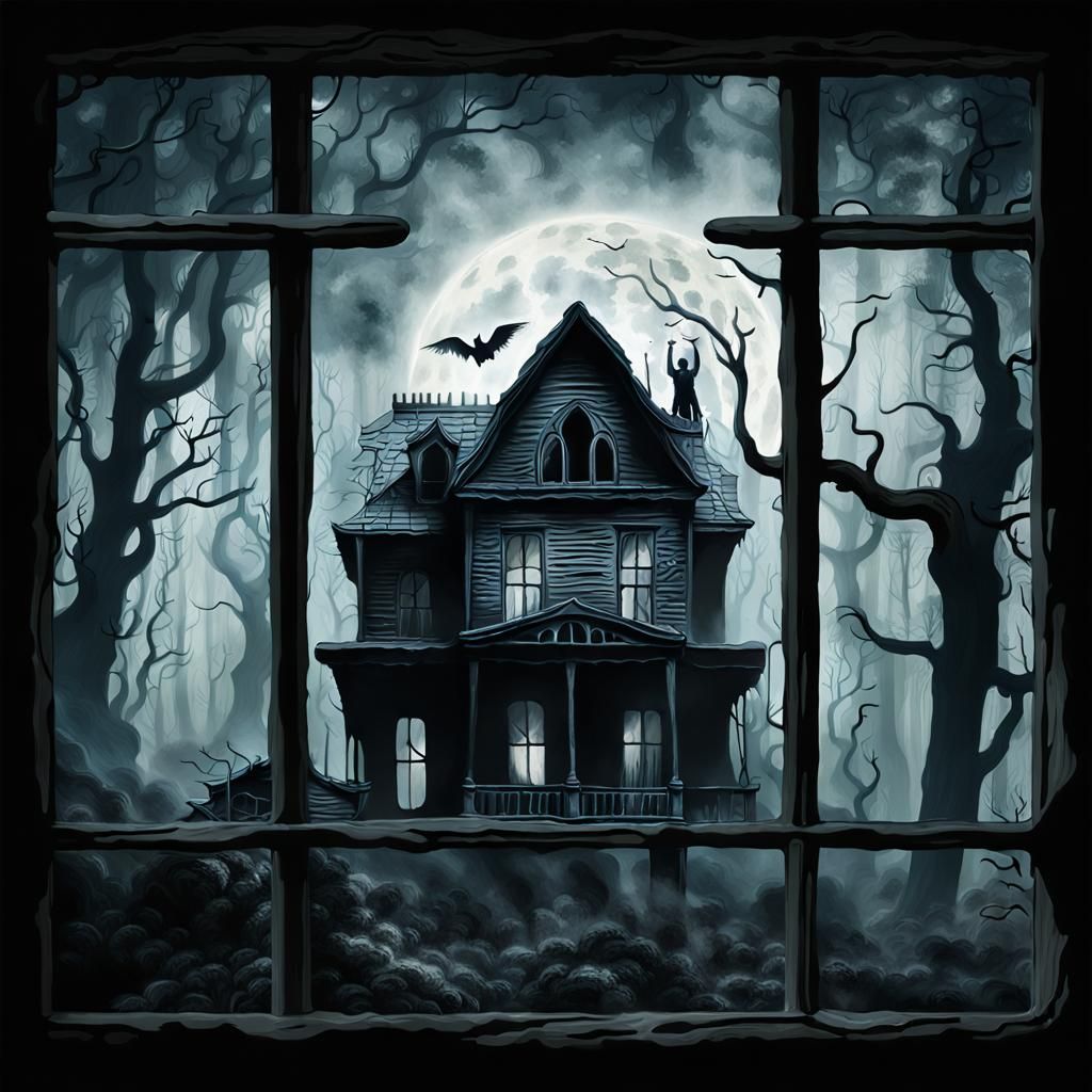 Haunted House in Dark Forest: Surreal Dark Fantasy