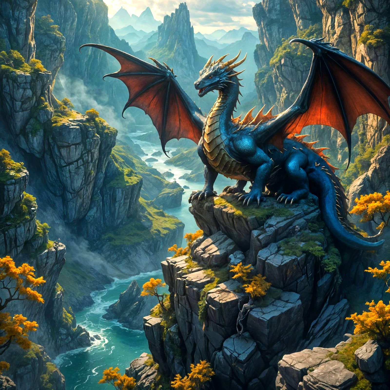 Ethereal Dragon Perched on Cliff in 4K HD