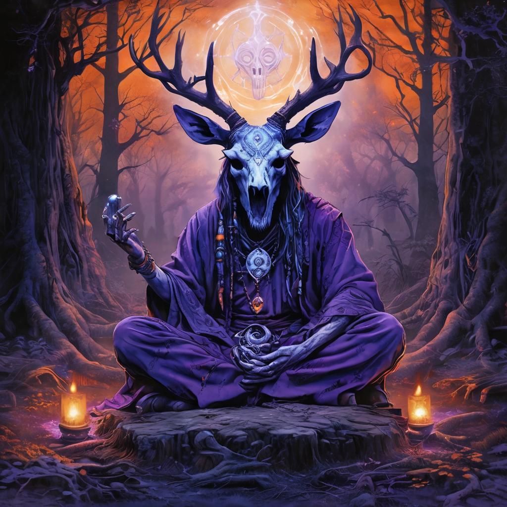 Pagan Shaman in Dark Fantasy Forest