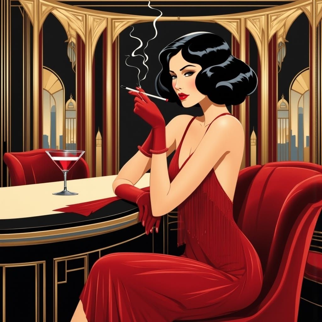 Glamorous Flapper Girl in Art Deco Opulence