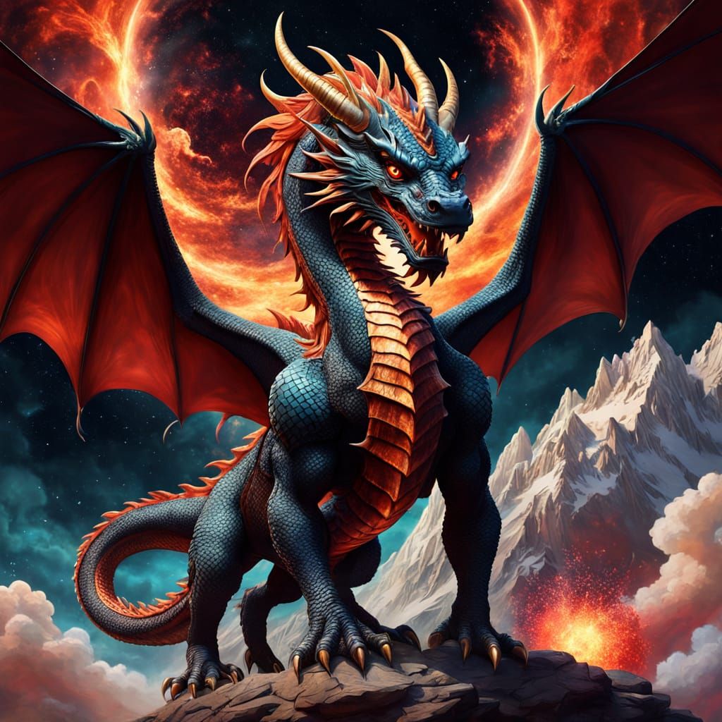 Celestial Dragon Soaring Through Cosmos in Hyperrealistic St...