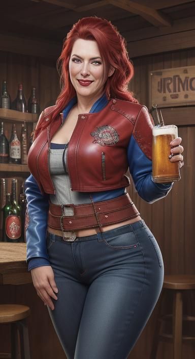 Grinning Redneck Lady in Berlin with Beer