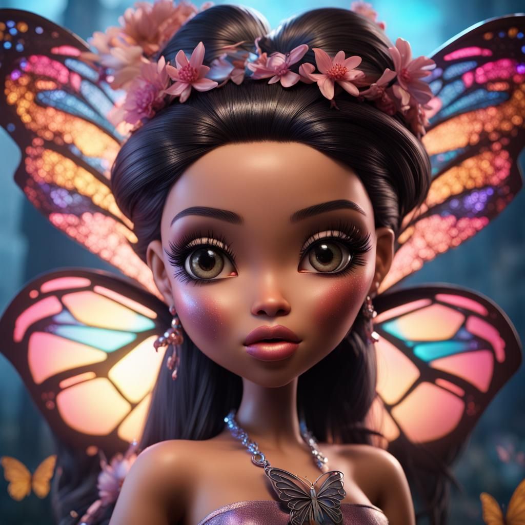 Hyperrealistic Bratz Doll as Butterfly Fairy