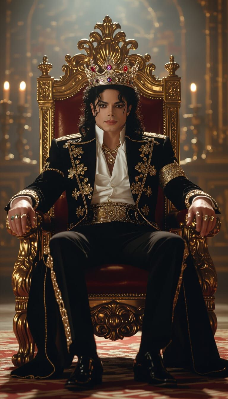 Michael Jackson as King on Golden Throne, Hyperrealism Style