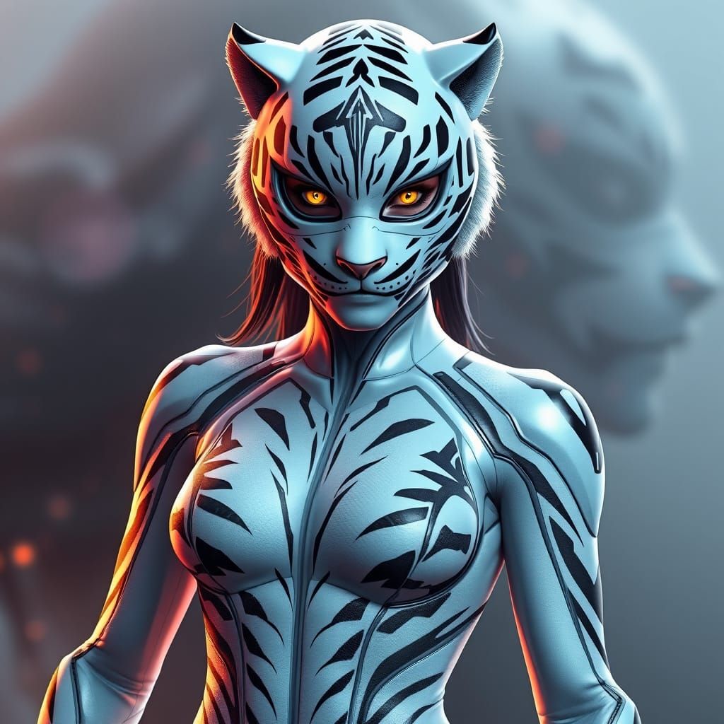 White Tiger Superheroine in 3D Anime Style