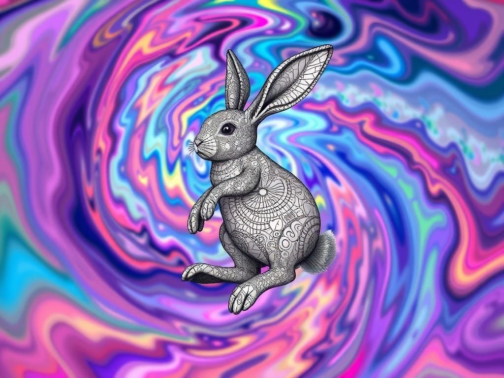 Dreamlike Easter Bunny in Swirling Psychedelic Fractals