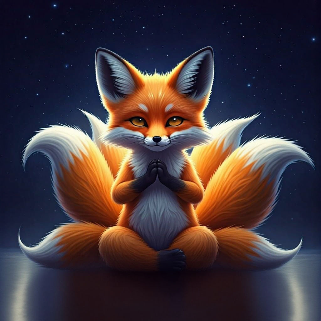 Serene Nine-Tailed Fox Under the Stars