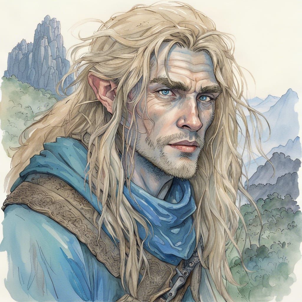 Ornate Portrait of Human Ranger in Fantasy Landscape