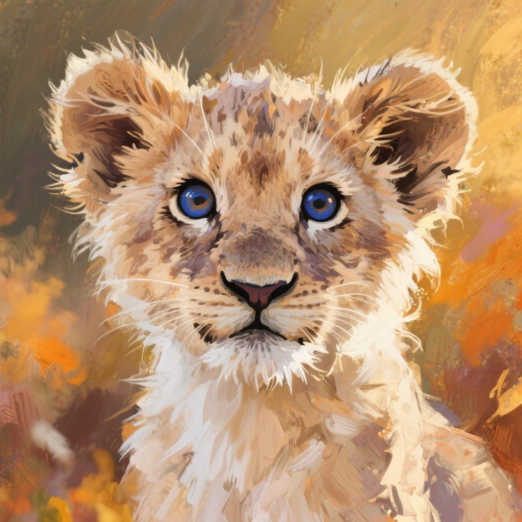 Expressive Lion Cub in Impressionistic Style