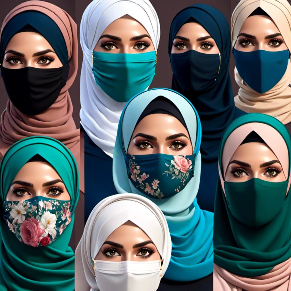 Elegant Hijabi Woman with Face Mask Portrait