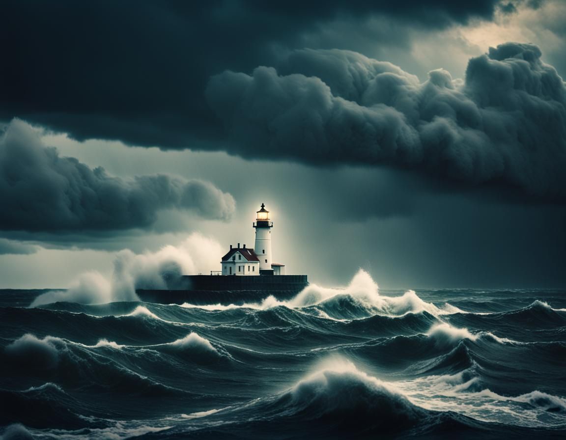 Stormy Sea Lighthouse in Cinematic Style