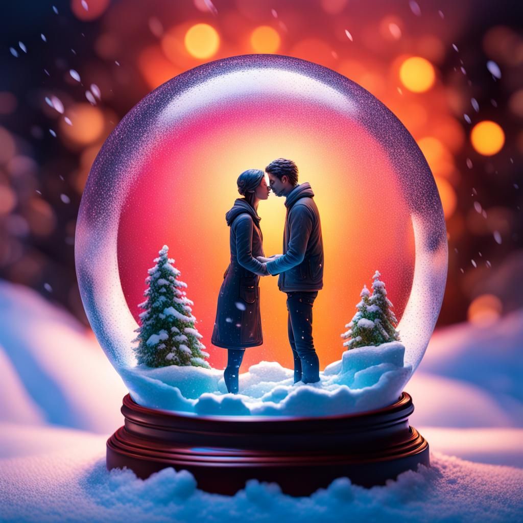 Lovers Embrace Inside Hyperrealistic Snow Globe