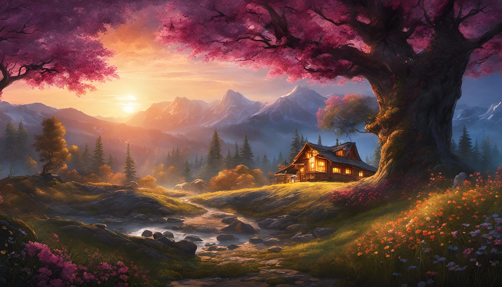 Cosmic Garden: Milky Way Galaxy in Psychedelic Art