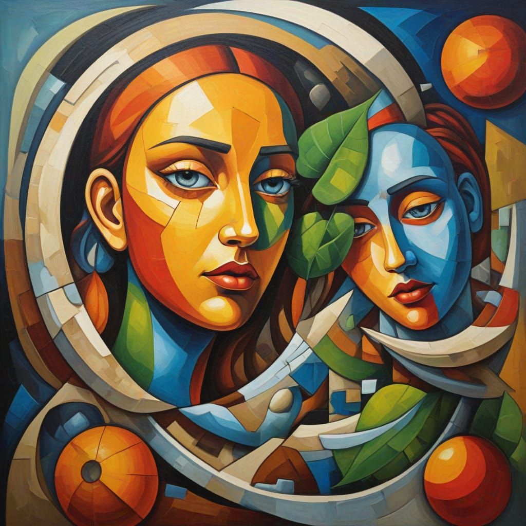 Natural science cubism oil painting