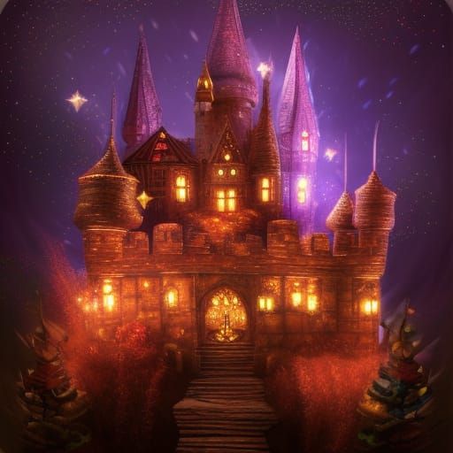 Cyberpunk Fairy Castle with Glitter and Lights