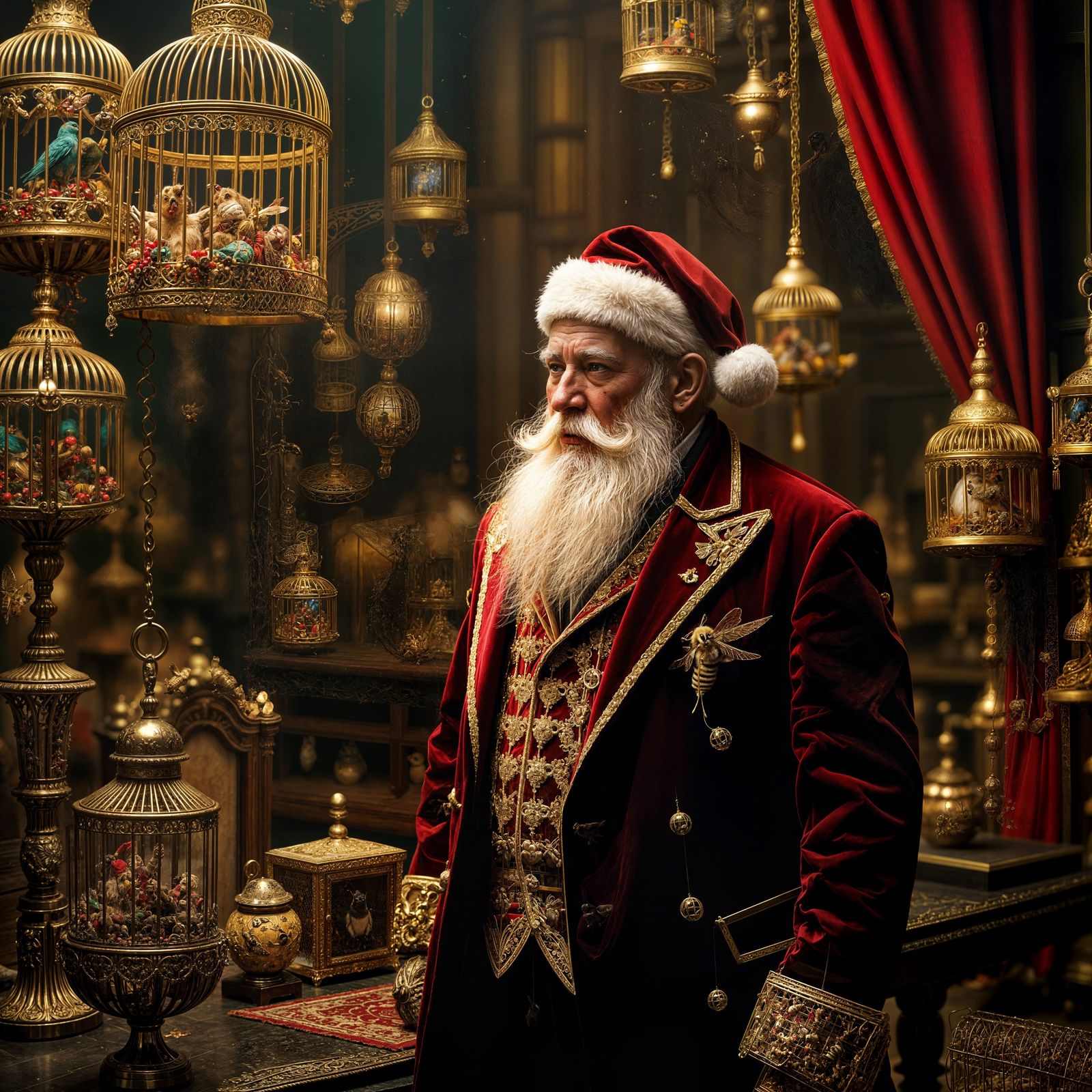 Santa's Adult Toyroom with Caged Bees and Birds