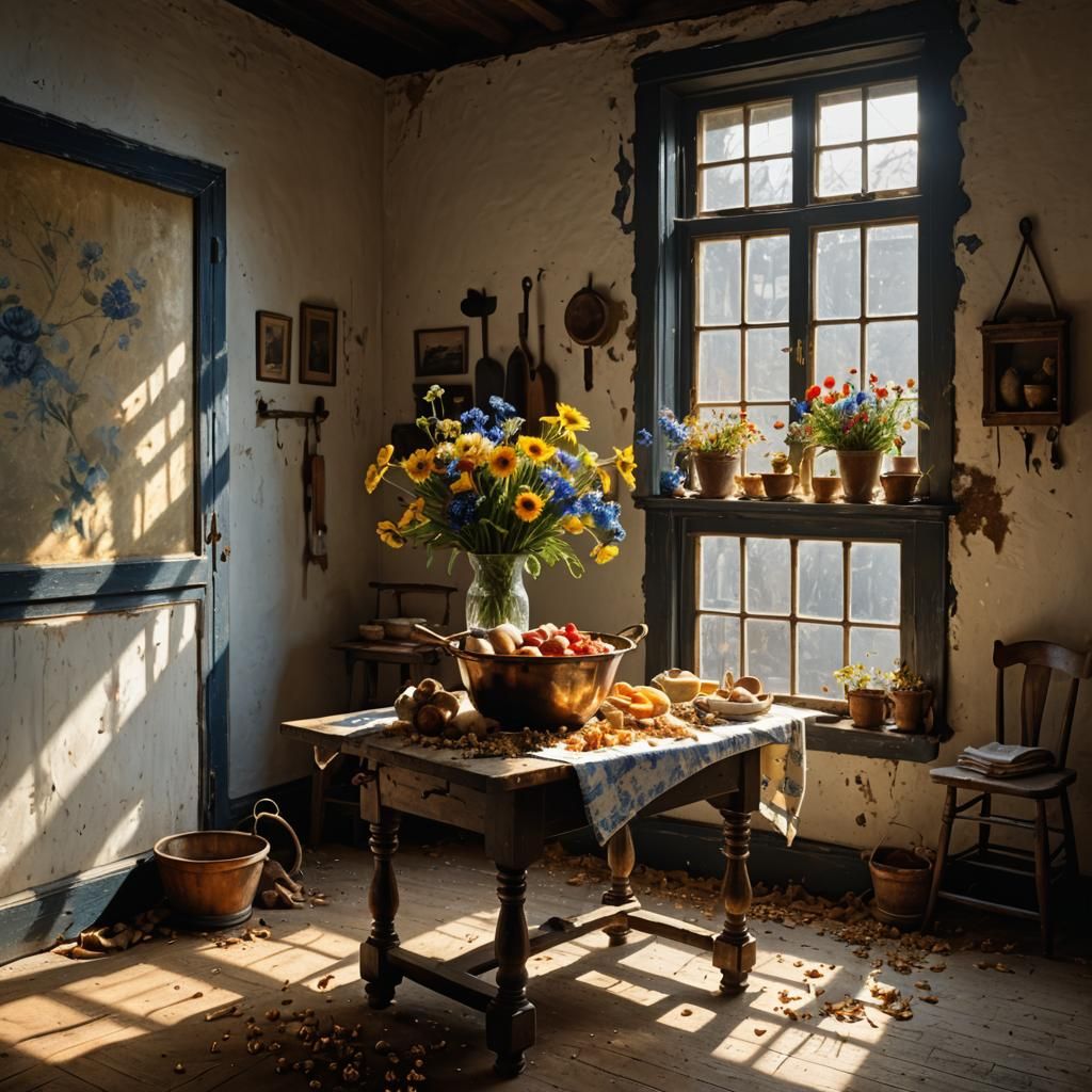 Dried Flowers on Butcher Table: Magical Realism