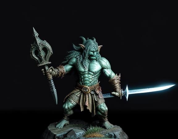 Goblin Warrior in Dimly Lit Cave, Dark Fantasy Illustration