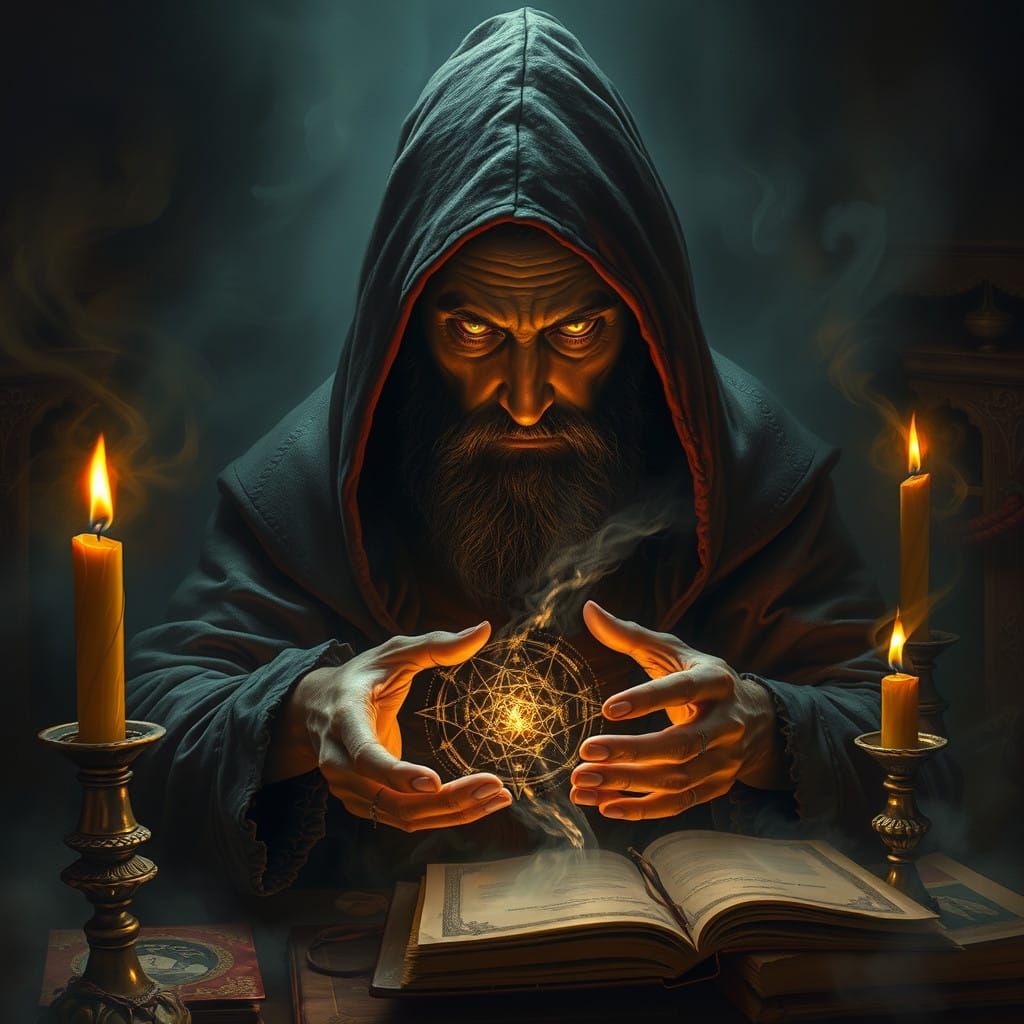 Mystical Sorcerer in Enchanted Chamber