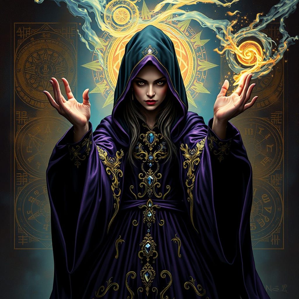 Mystical Sorceress Conjures Ethereal Energy in Zdzisław-Insp...