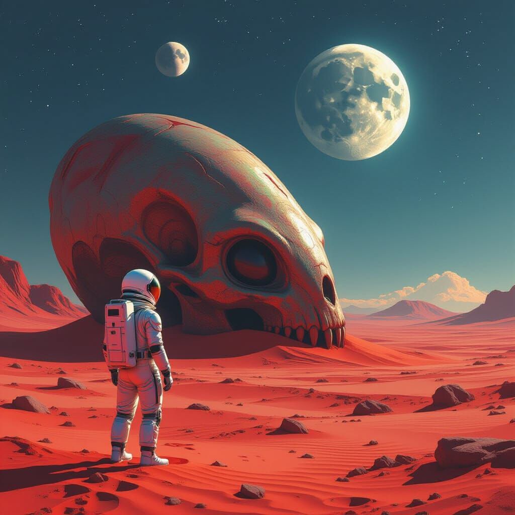 Astronaut Discovers Petrified Alien Creature on Crimson Plan...