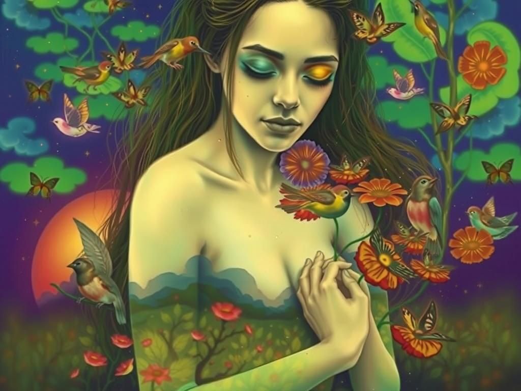 Smiling Woman in Fairytale Black and White Vector Art