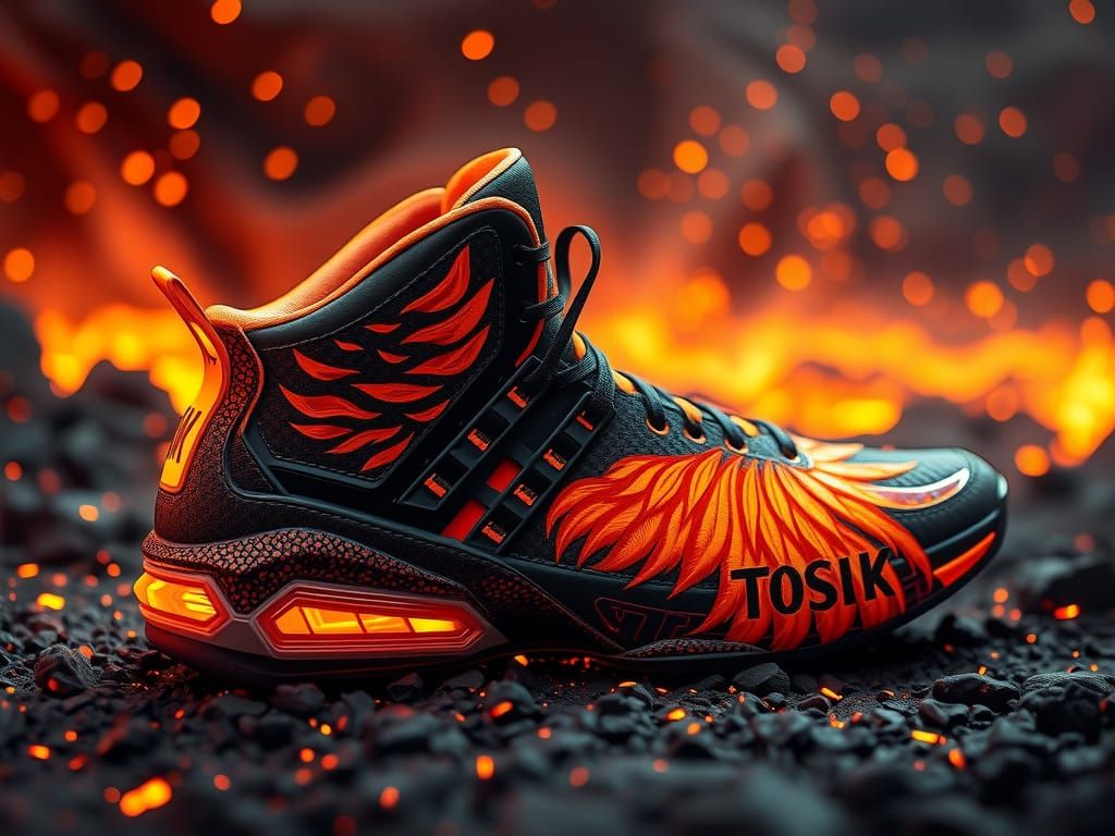 Futuristic Self-Repairing Basketball Shoe in Volcanic Forge