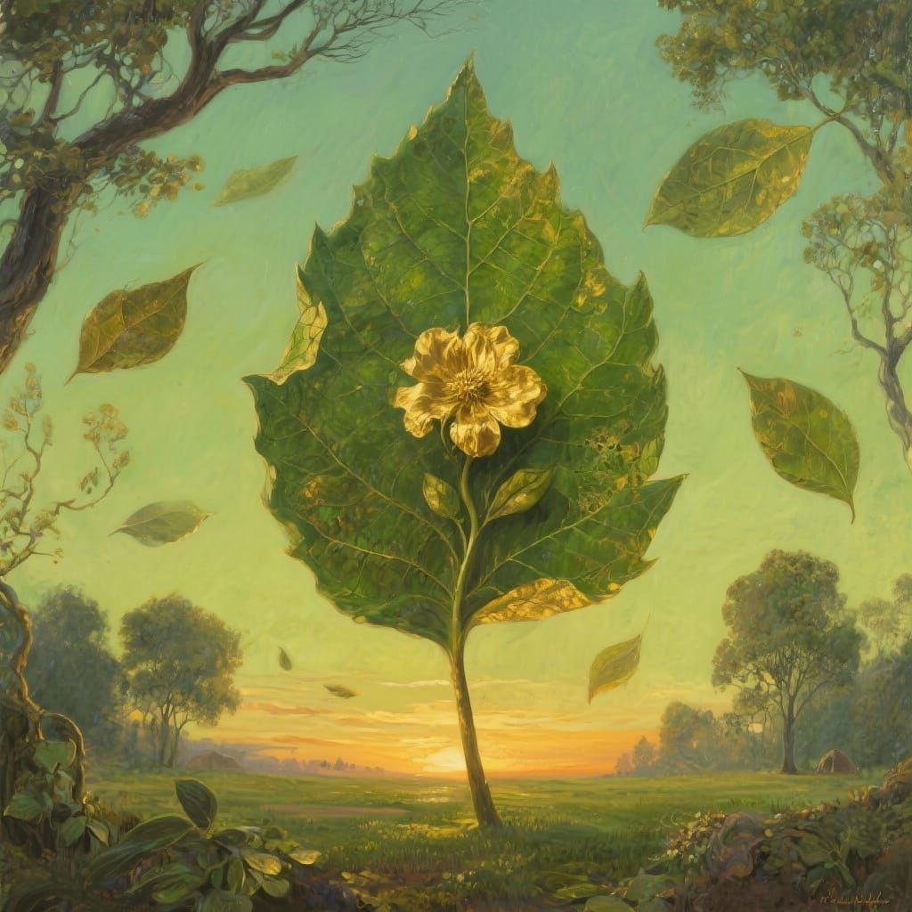 Nature's Gold: Surreal Landscape in Oil Painting Style