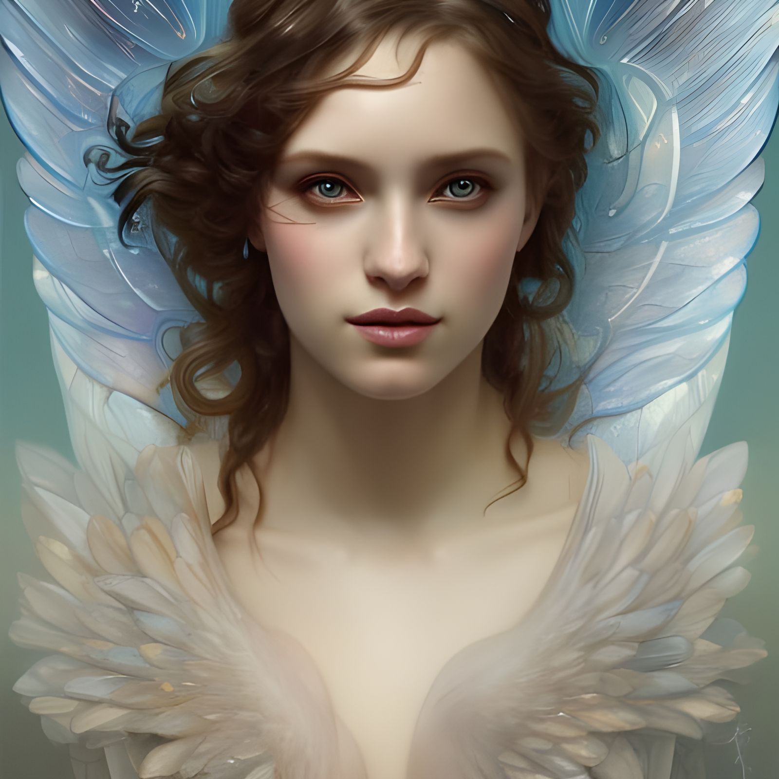 Detailed Water Fairy Portrait in Art Nouveau Style