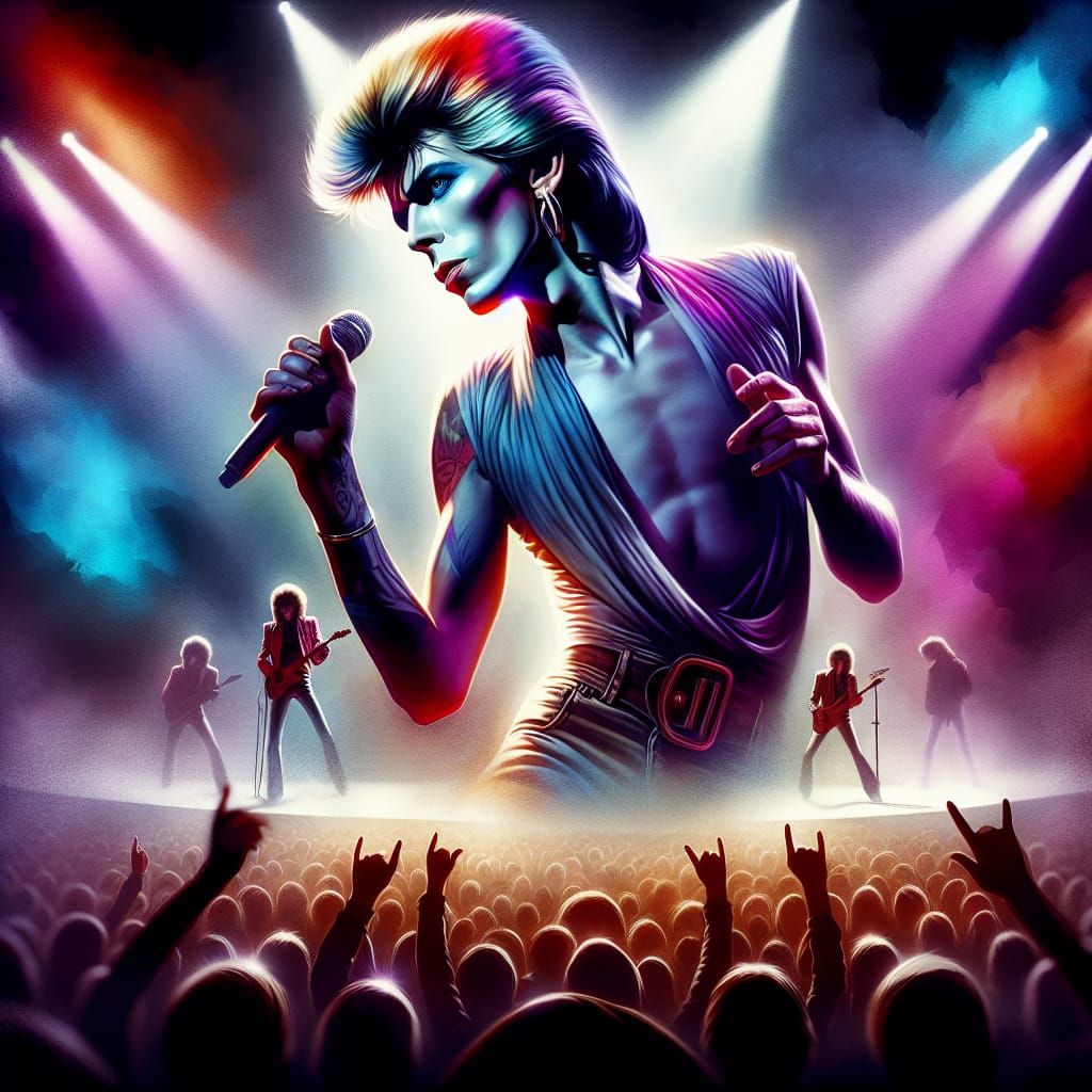 Iconic Rock Star Performance on Stage