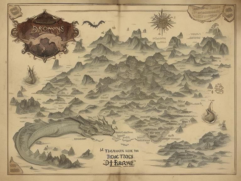 Dragon Guarded Treasure Map Illustration