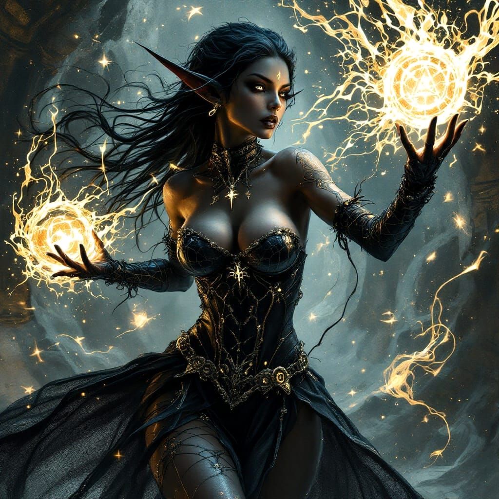 Sublime Dark Fantasy Sorceress in Gothic Splendor