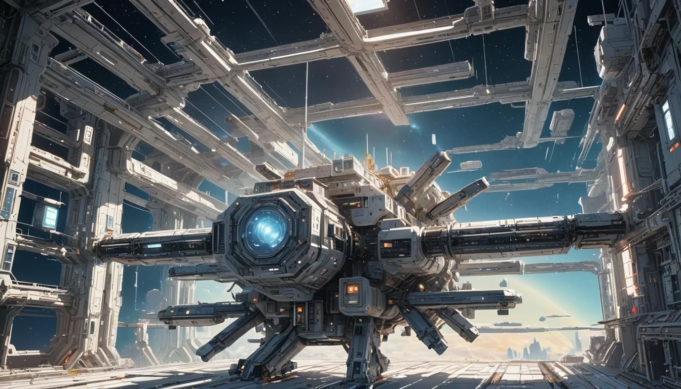 Gleaming Space Station in Anime Style