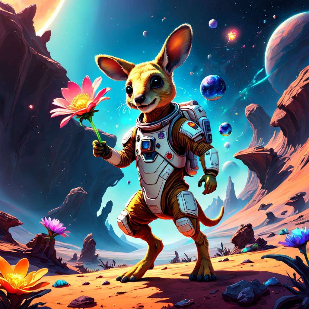 Kangaroo Astronaut on Alien Planet, Digital Art