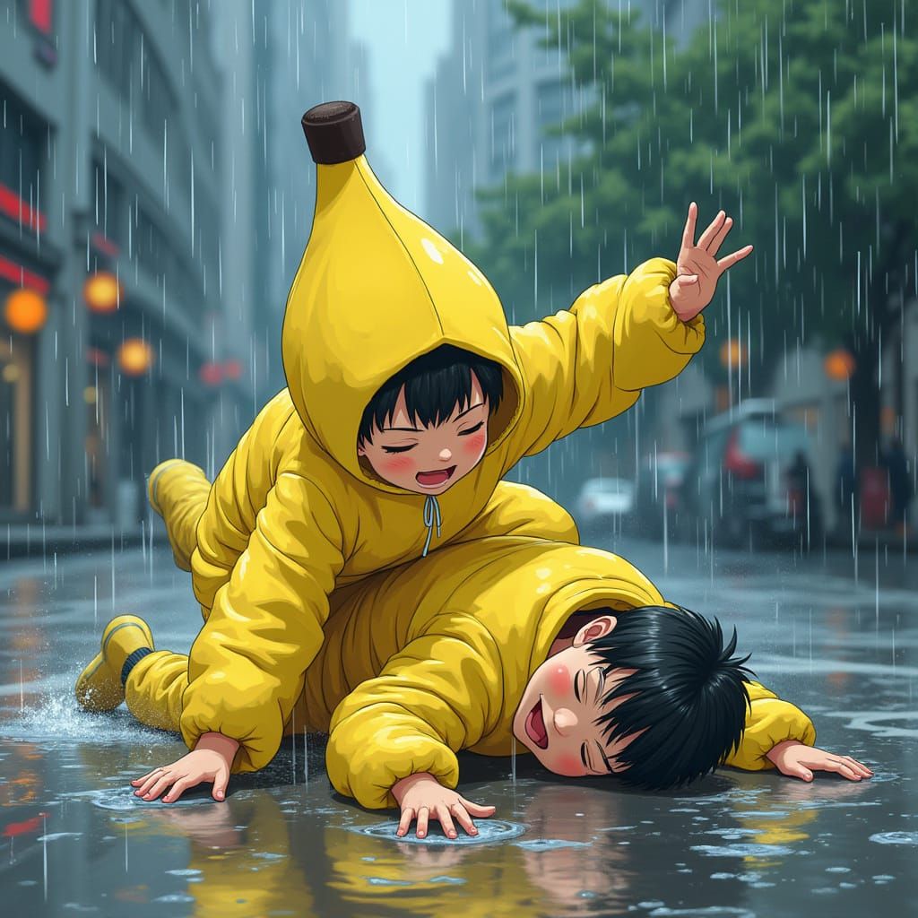 Vibrant Anime Banana Slip-Up