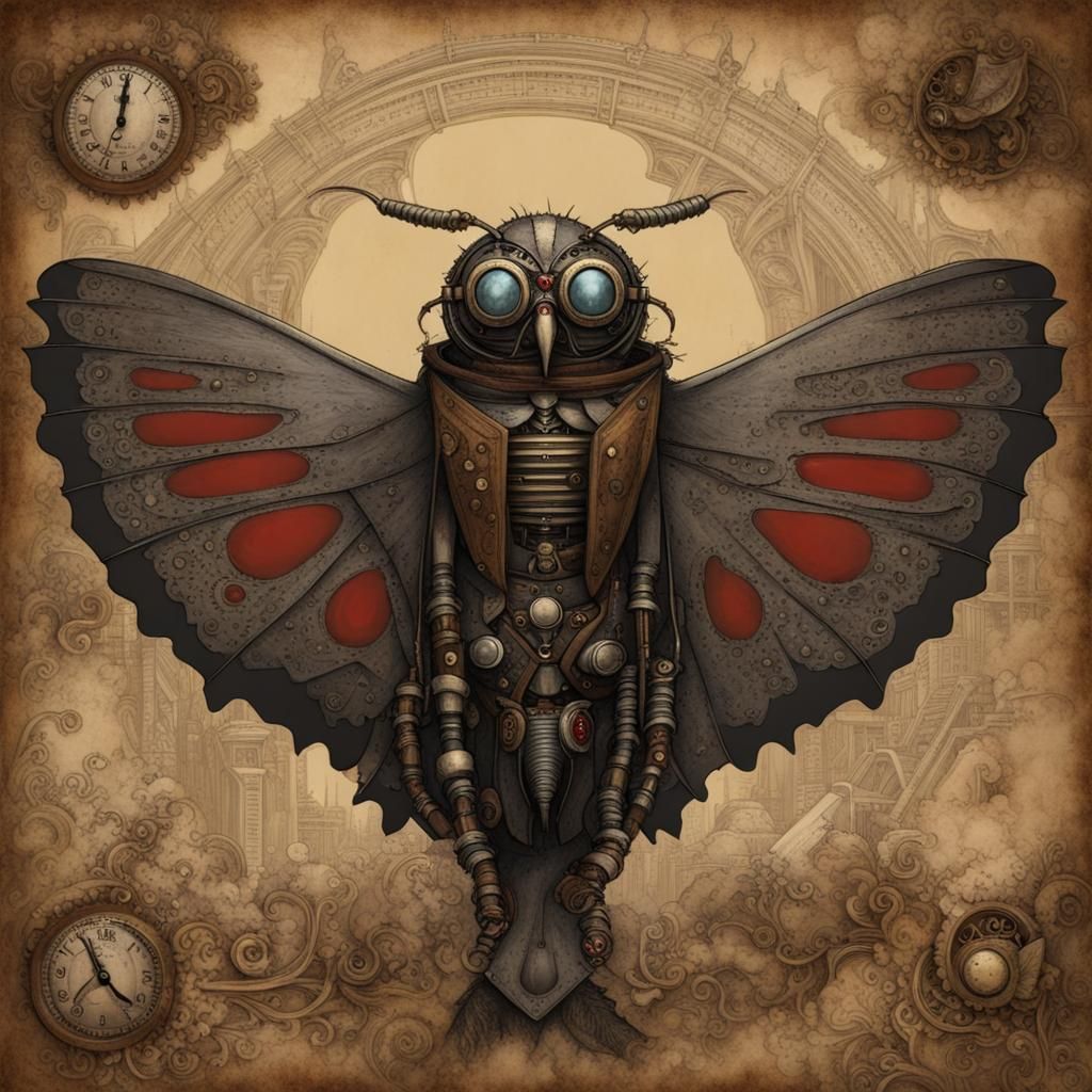 Steampunk Mothman Illustration