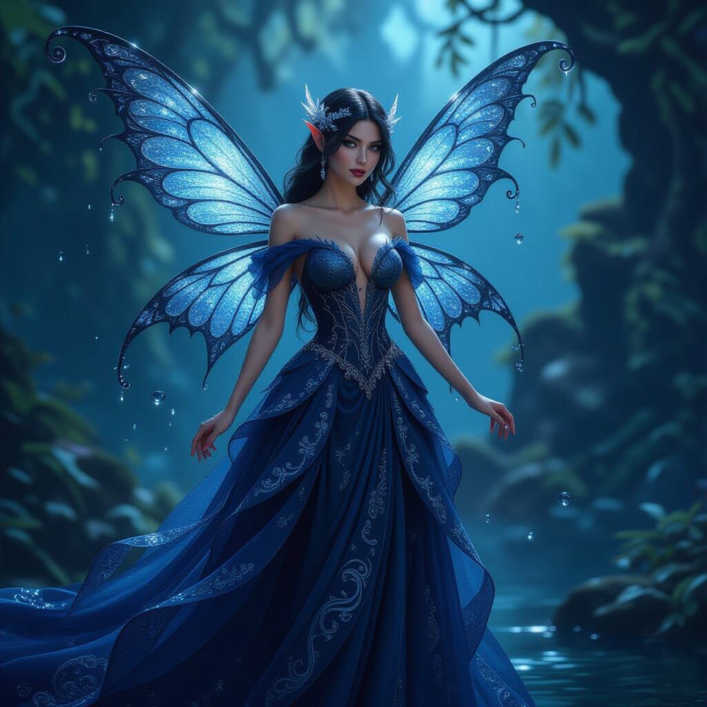 Detailed Fairy With Silver Wings In Fantasy Art Style