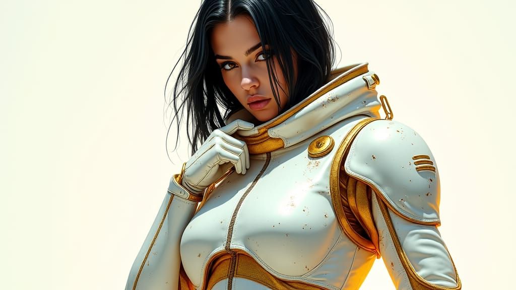 Space Woman in Acrylic Armor: High-Contrast Illustration