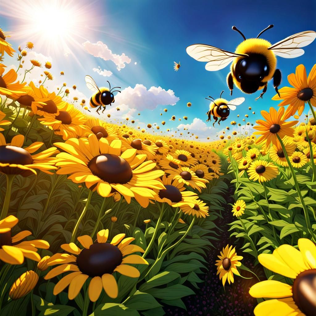 Bee's-Eye View: Daisy Field in Impressionistic Style