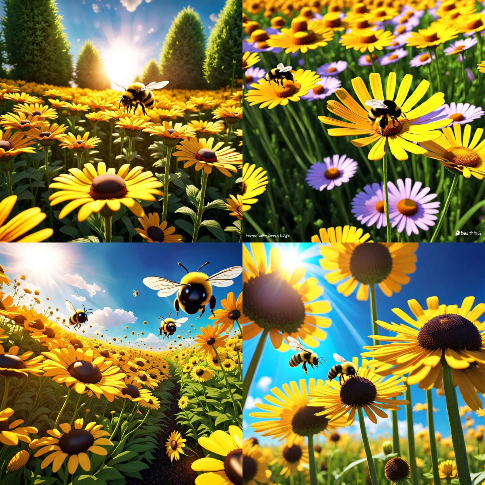 Bee's View of Daisy Field: Photorealistic Impressionism