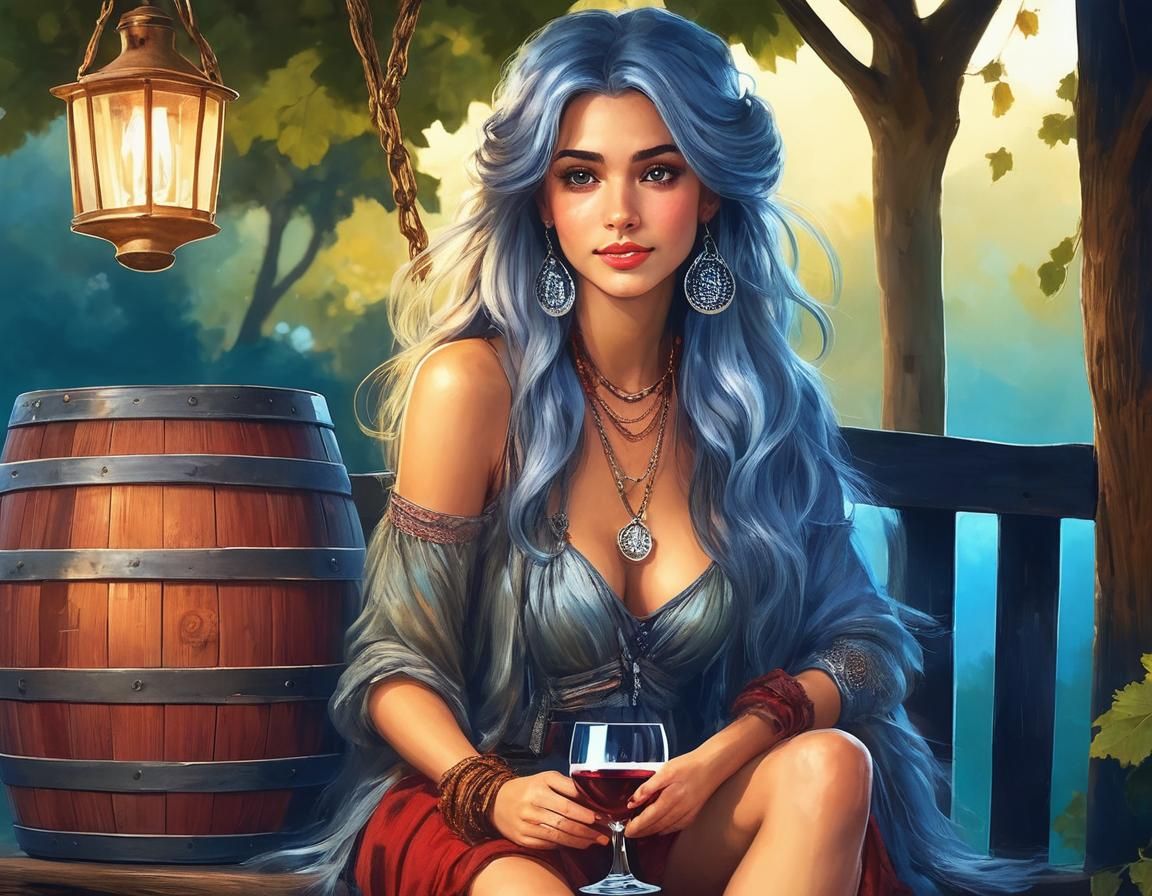 4 Pictures (4): Gypsy Woman with a Glass of Wine.