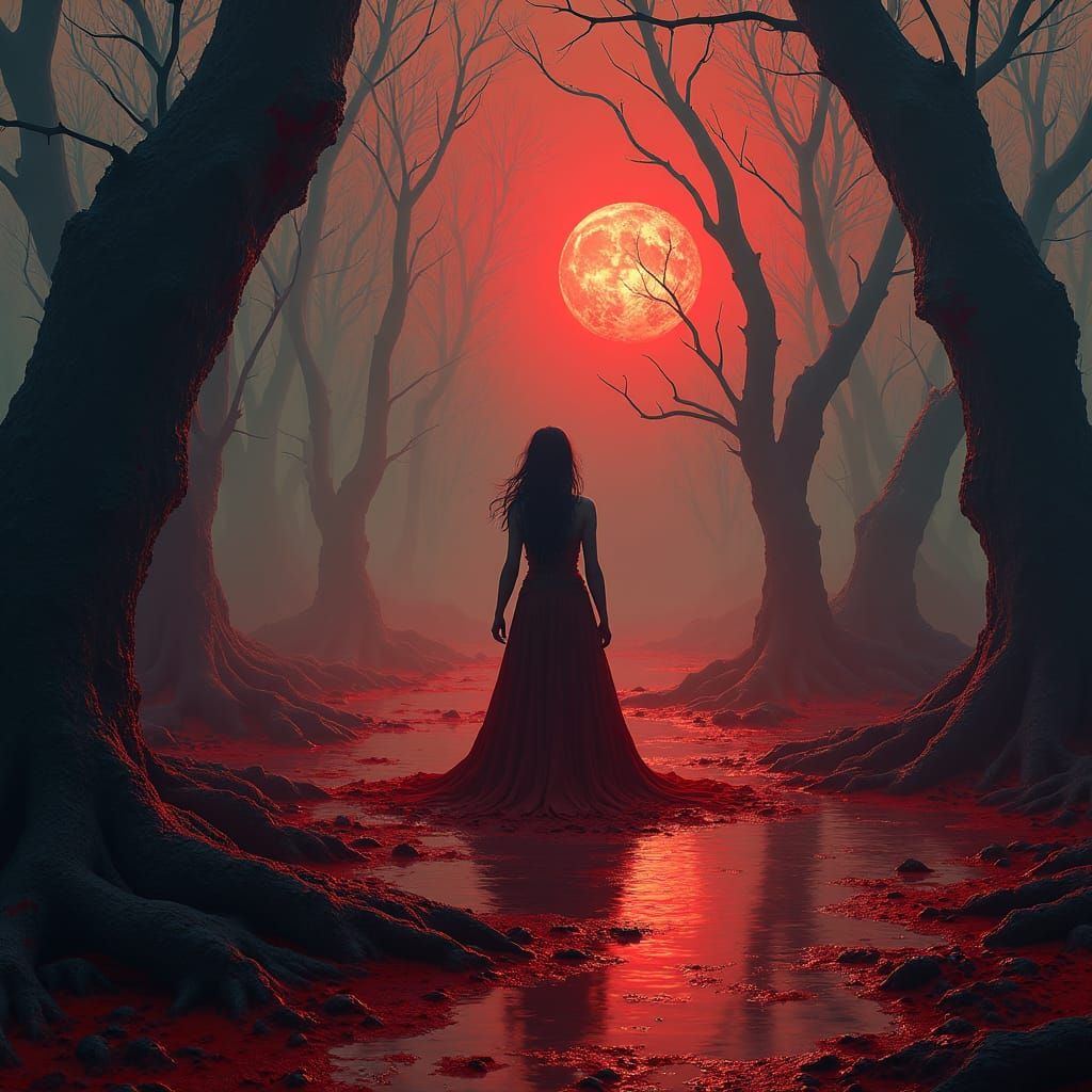 Crimson Warrior in Ominous Bloodscape