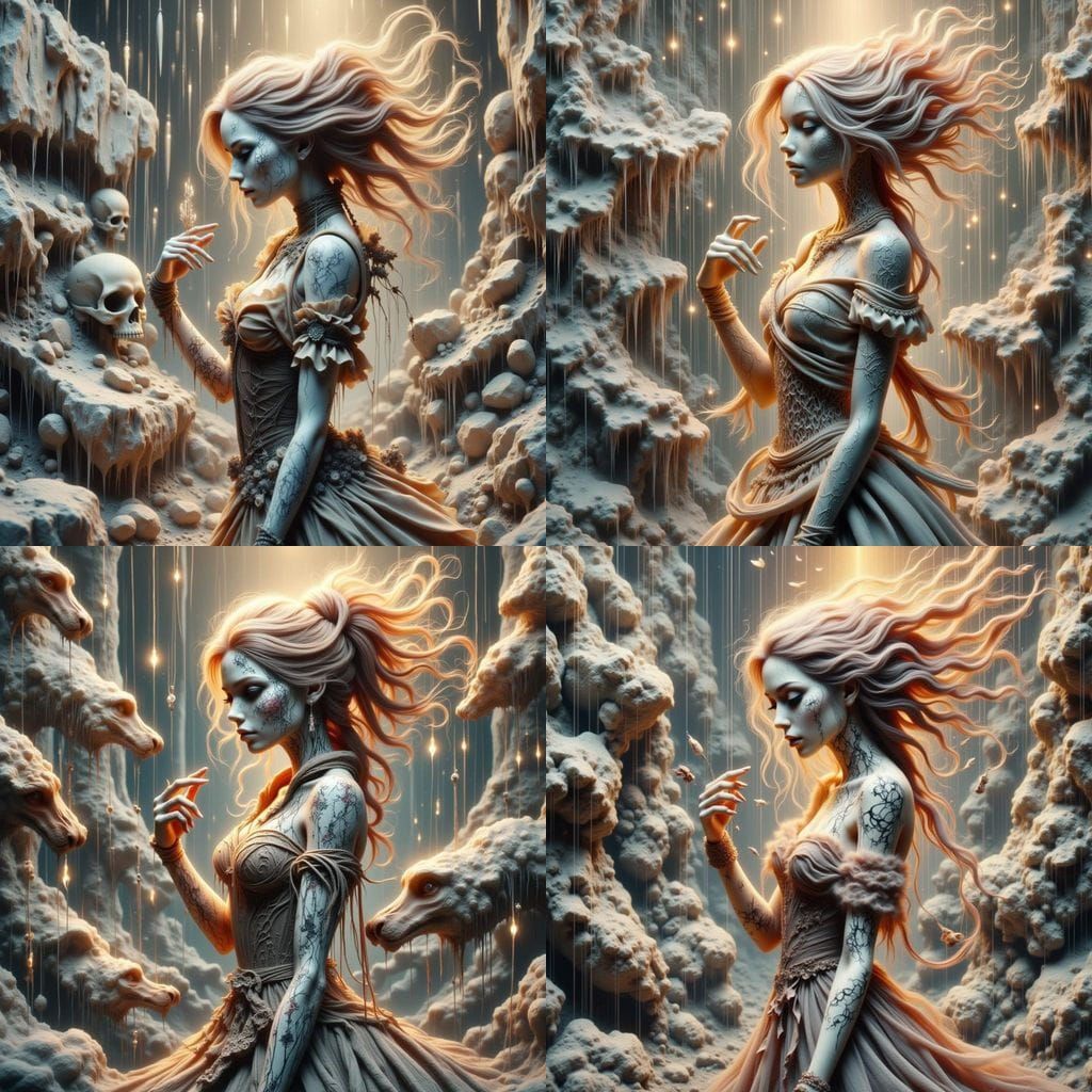 Mystical Woman with Tattoos in Desolate Landscape