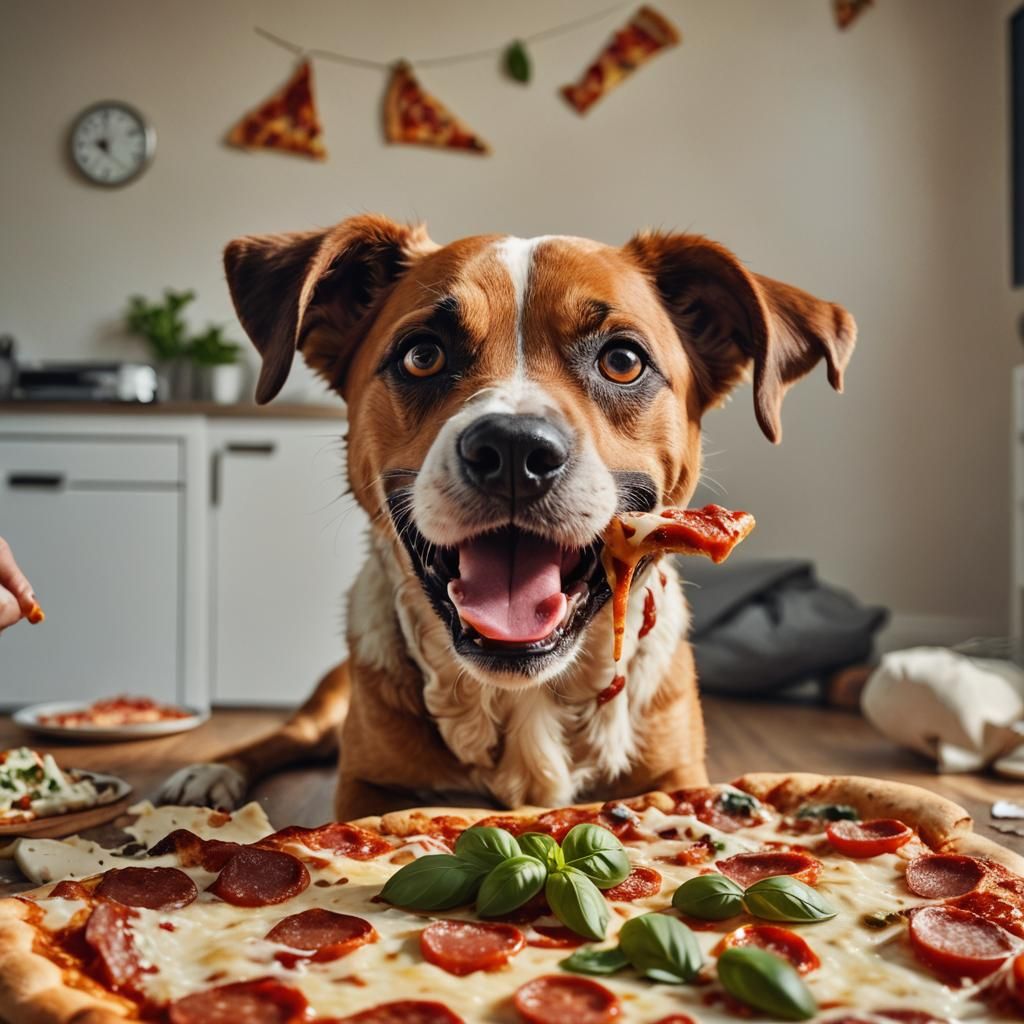 Dog Steals Pizza in Cinematic Food Photography