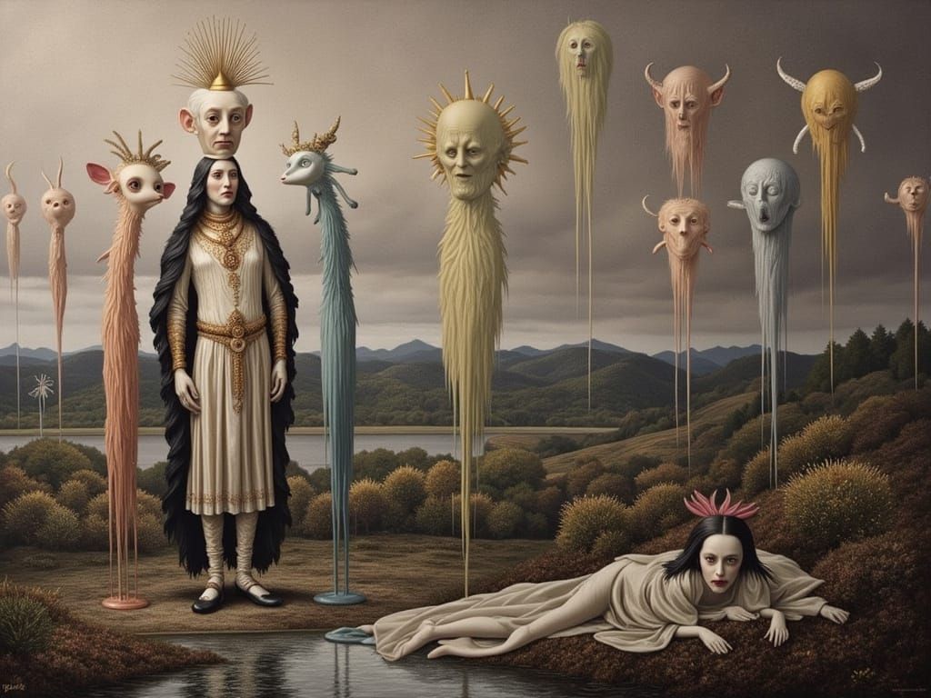 Surreal Regal Figure in a Dreamlike Landscape