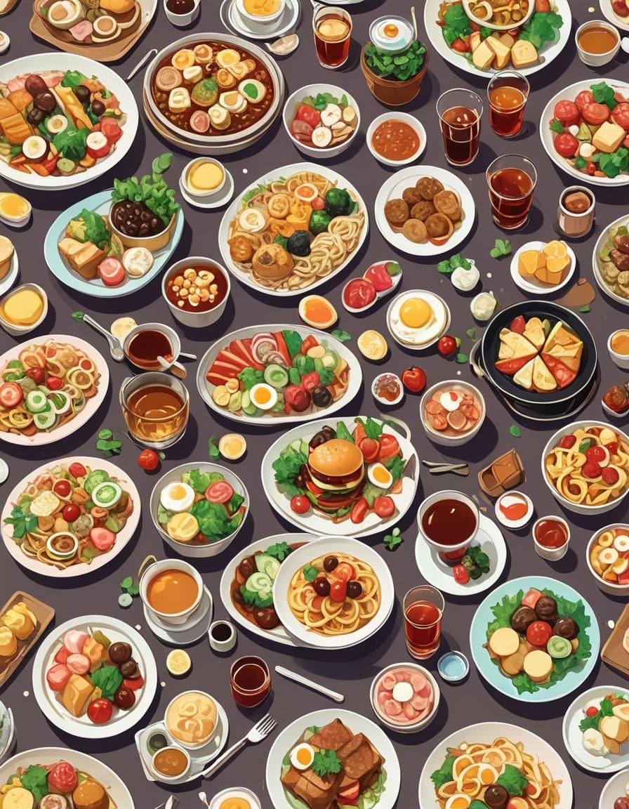 Anime Chibi Character at Kawaii Dinner Table